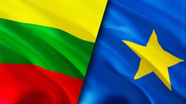 Litvanya ve DR Kongo bayrakları. 3 boyutlu dalgalanan bayrak tasarımı. Litvanya DR Kongo bayrağı, resim, duvar kağıdı. Litvanya, DR Kongo 'ya karşı, görüntü 3 boyutlu. Litvanya DR Kongo ilişkileri ittifakı