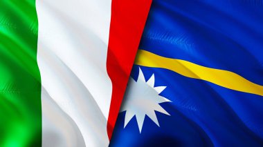İtalya ve Nauru bayrakları. 3 boyutlu dalgalanan bayrak tasarımı. İtalya Nauru bayrağı, resim, duvar kağıdı. İtalya, Nauru 'ya karşı, görüntü 3D. İtalya Nauru ilişkileri ittifak ve ticaret, seyahat, turizm konsepti