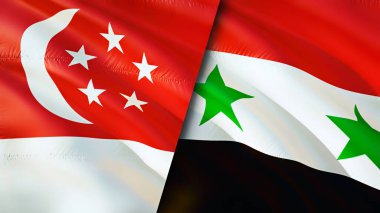 Singapur ve Suriye bayrakları. 3 boyutlu dalgalanan bayrak tasarımı. Singapur Suriye bayrağı, resim, duvar kağıdı. Singapur, Suriye 'ye karşı, görüntü 3 boyutlu. Singapur Suriye ilişkileri ittifak ve ticaret, seyahat, turizm konsepti