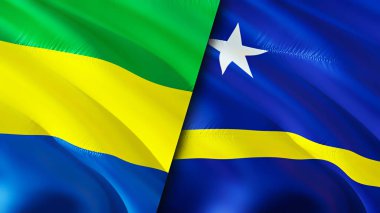 Gabon ve Curacao bayrakları. 3 boyutlu dalgalanan bayrak tasarımı. Gabon Curacao bayrağı, resim, duvar kağıdı. Gabon, Curacao 'ya karşı, görüntü 3 boyutlu. Gabon Curacao ilişkileri ittifak ve ticaret, seyahat, turizm konsepti