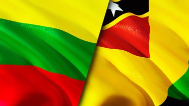 Litvanya ve Nevis Adası bayrakları. 3 boyutlu dalgalanan bayrak tasarımı. Litvanya Nevis Adası bayrağı, resim, duvar kağıdı. Litvanya, Nevis Adası 'na karşı, görüntü 3 boyutlu. Litvanya Nevis Adası İlişkiler Birliği