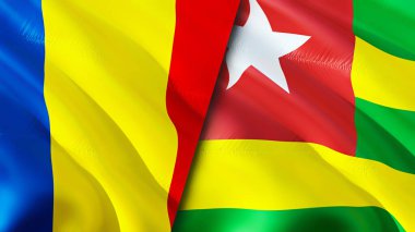 Romanya ve Togo bayrakları. 3 boyutlu dalgalanan bayrak tasarımı. Romanya Togo bayrağı, resim, duvar kağıdı. Romanya Togo 'ya karşı, görüntü 3 boyutlu. Romanya Togo ilişkileri ittifak ve ticaret, seyahat ve turizm konsepti