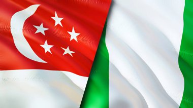 Singapur ve Nijerya bayrakları. 3 boyutlu dalgalanan bayrak tasarımı. Singapur Nijerya bayrağı, resim, duvar kağıdı. Singapur, Nijerya 'ya karşı, görüntü 3 boyutlu. Singapur Nijerya ilişkileri ittifak ve ticaret, seyahat, turnuva