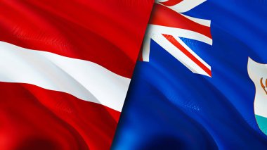 Letonya ve Anguilla bayrakları. 3 boyutlu dalgalanan bayrak tasarımı. Letonya Anguilla bayrağı, resim, duvar kağıdı. Letonya, Anguilla 'ya karşı, görüntü 3 boyutlu. Letonya Anguilla ilişkileri ittifak ve ticaret, seyahat, turizm konsepti