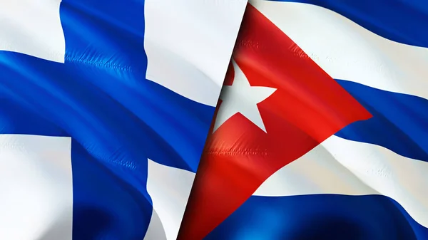 Finland and Cuba flags. 3D Waving flag design. Finland Cuba flag, picture, wallpaper. Finland vs Cuba image,3D rendering. Finland Cuba relations alliance and Trade,travel,tourism concep