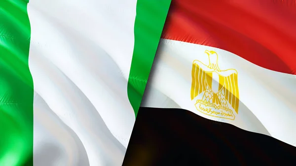 Nigeria and Egypt flags. 3D Waving flag design. Nigeria Egypt flag, picture, wallpaper. Nigeria vs Egypt image,3D rendering. Nigeria Egypt relations alliance and Trade,travel,tourism concep