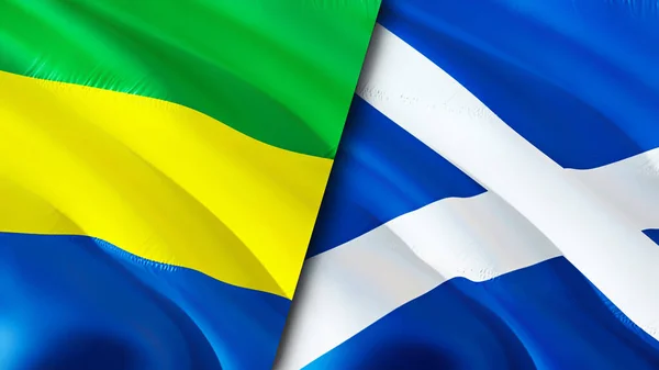 Gabon and Scotland flags. 3D Waving flag design. Gabon Scotland flag, picture, wallpaper. Gabon vs Scotland image,3D rendering. Gabon Scotland relations alliance and Trade,travel,tourism concep