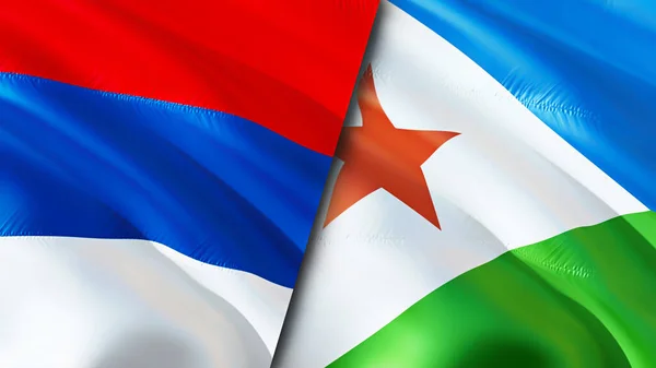 Serbia and Djibouti flags. 3D Waving flag design. Serbia Djibouti flag, picture, wallpaper. Serbia vs Djibouti image,3D rendering. Serbia Djibouti relations alliance and Trade,travel,tourism concep