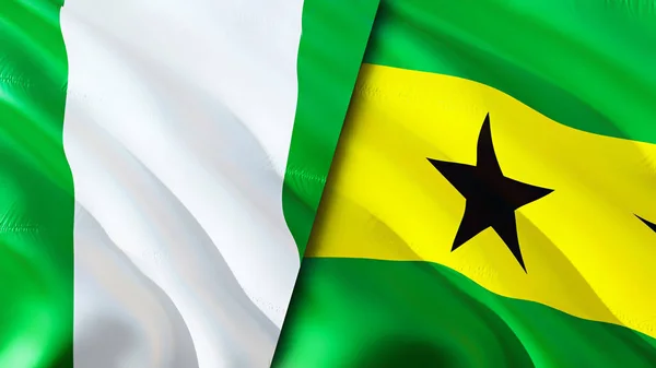 Nigeria Sao Tomé Principe Vlaggen Waving Vlag Ontwerp Nigeria Sao — Stockfoto