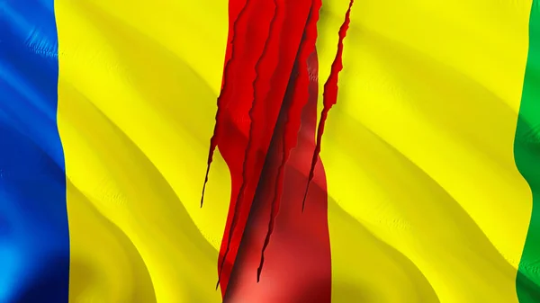 Romania Guinea Flags Scar Concept Waving Flag Rendering Romania Guinea — Stock Photo, Image