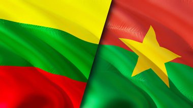 Litvanya ve Burkina Faso bayrakları. 3 boyutlu dalgalanan bayrak tasarımı. Litvanya Burkina Faso bayrağı, resim, duvar kağıdı. Litvanya, Burkina Faso 'ya karşı 3 boyutlu görüntü. Litvanya Burkina Faso ilişkiler ittifakı