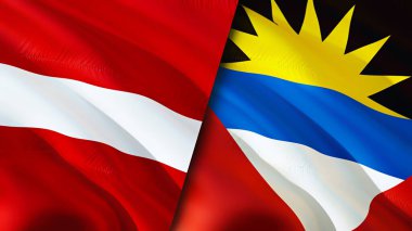 Letonya, Antigua ve Barbuda bayrakları. 3 boyutlu dalgalanan bayrak tasarımı. Letonya Antigua ve Barbuda bayrağı, resim, duvar kağıdı. Letonya, Antigua ve Barbuda 'ya karşı, görüntü 3D. Letonya Antigua ve Barbud