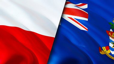 Polonya ve Cayman Adaları bayrakları. 3 boyutlu dalgalanan bayrak tasarımı. Polonya Cayman Adaları bayrağı, resim, duvar kağıdı. Polonya, Cayman Adaları 'na karşı. Görüntü 3D. Polonya Cayman Adaları ilişkileri bir ittifak