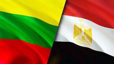 Litvanya ve Mısır bayrakları. 3 boyutlu dalgalanan bayrak tasarımı. Litvanya Mısır bayrağı, resim, duvar kağıdı. Litvanya, Mısır imajına karşı, 3 boyutlu canlandırma. Litvanya Mısır ilişkileri ittifak ve ticaret, seyahat, turizm konsepti