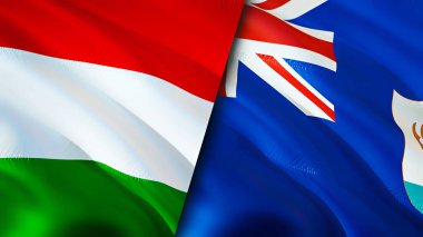 Macaristan ve Anguilla bayrakları. 3 boyutlu dalgalanan bayrak tasarımı. Macaristan Anguilla bayrağı, resim, duvar kağıdı. Macaristan, Anguilla 'ya karşı, görüntü 3 boyutlu. Macaristan Anguilla ilişkileri ittifak ve ticaret, seyahat, turnuva