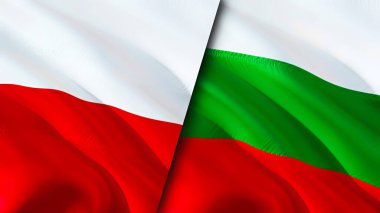Polonya ve Bulgaristan bayrakları. 3 boyutlu dalgalanan bayrak tasarımı. Polonya Bulgaristan bayrağı, resim, duvar kağıdı. Polonya, Bulgaristan 'a karşı imaj, 3D görüntüleme. Polonya Bulgaristan ile ilişkiler ittifak ve ticaret, seyahat ve turizm kavramları