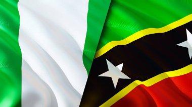 Nijerya, Saint Kitts ve Nevis bayrakları. 3 boyutlu dalgalanan bayrak tasarımı. Nijerya Saint Kitts ve Nevis bayrağı, resim, duvar kağıdı. Nijerya, Saint Kitts ve Nevis 'e karşı, görüntü 3 boyutlu. Nijerya Saint Kitts an