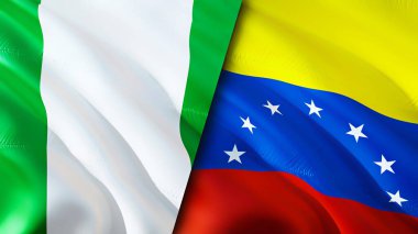 Nijerya ve Venezuela bayrakları. 3 boyutlu dalgalanan bayrak tasarımı. Nijerya Venezuela bayrağı, resim, duvar kağıdı. Nijerya, Venezuela 'ya karşı, görüntü 3 boyutlu. Nijerya Venezuela ilişkileri ittifak ve ticaret, seyahat, turnuva