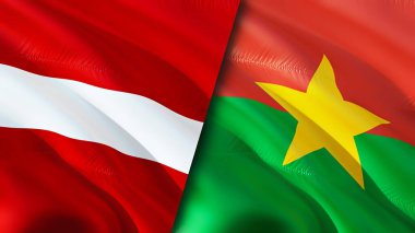 Letonya ve Burkina Faso bayrakları. 3 boyutlu dalgalanan bayrak tasarımı. Letonya Burkina Faso bayrağı, resim, duvar kağıdı. Letonya, Burkina Faso 'ya karşı, görüntü 3 boyutlu. Letonya Burkina Faso ilişkileri