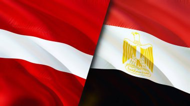 Letonya ve Mısır bayrakları. 3 boyutlu dalgalanan bayrak tasarımı. Letonya Mısır bayrağı, resim, duvar kağıdı. Letonya, Mısır 'a karşı görüntüsü, 3 boyutlu canlandırma. Letonya Mısır ilişkileri ittifak ve ticaret, seyahat, turizm konsepti