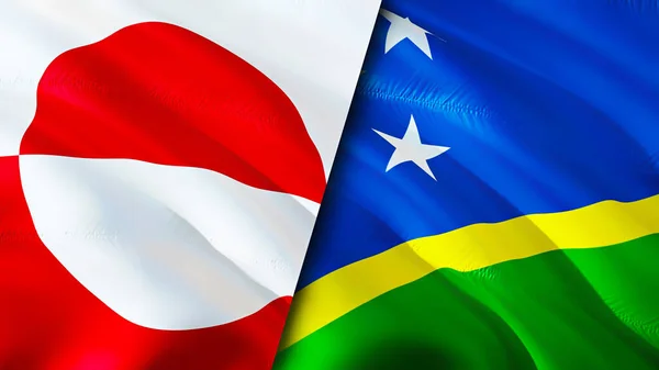Greenland and Solomon Islands flags. 3D Waving flag design. Greenland Solomon Islands flag, picture, wallpaper. Greenland vs Solomon Islands image,3D rendering. Greenland Solomon Islands relation