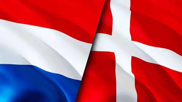 Vlajky Nizozemska Dánska Návrh Vlnění Vlajky Nizozemsko Dánsko Vlajka Obrázek — Stock fotografie