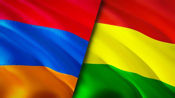 Armenia and Bolivia flags. 3D Waving flag design. Armenia Bolivia flag, picture, wallpaper. Armenia vs Bolivia image,3D rendering. Armenia Bolivia relations alliance and Trade,travel,tourism concep