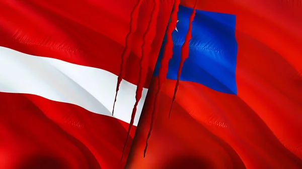 Lettland Und Samoa Flaggen Mit Narbenkonzept Fahnenschwenken Rendering Konfliktkonzept Lettland — Stockfoto