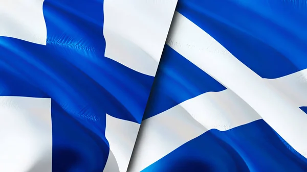 Finland and Scotland flags. 3D Waving flag design. Finland Scotland flag, picture, wallpaper. Finland vs Scotland image,3D rendering. Finland Scotland relations alliance and Trade,travel,touris
