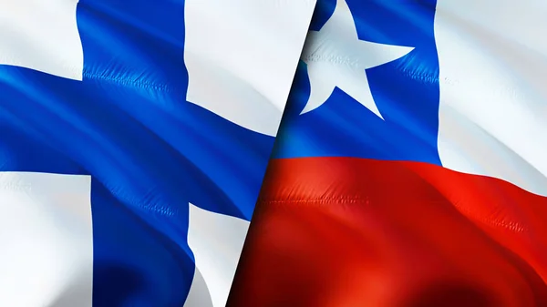 Finland and Chile flags. 3D Waving flag design. Finland Chile flag, picture, wallpaper. Finland vs Chile image,3D rendering. Finland Chile relations alliance and Trade,travel,tourism concep