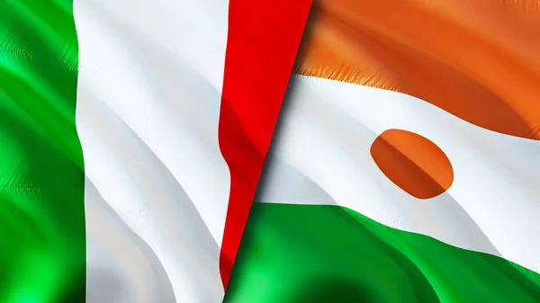Італія Нігерійські Прапори Waving Flag Італія Нігер Прапор Фотографія Шпалери — стокове фото