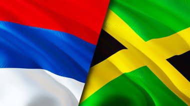 Sırbistan ve Jamaika bayrakları. 3 boyutlu dalgalanan bayrak tasarımı. Sırbistan Jamaika bayrağı, resim, duvar kağıdı. Sırbistan Jamaika 'ya karşı imaj, 3D görüntüleme. Sırbistan Jamaika ilişkileri ittifak ve Ticaret, seyahat ve turizm consepti