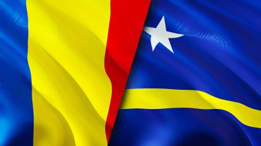 Romanya ve Curacao bayrakları. 3 boyutlu dalgalanan bayrak tasarımı. Romanya Curacao bayrağı, resim, duvar kağıdı. Romanya, Curacao 'ya karşı, görüntü 3D. Romanya Curacao ilişkileri ittifak ve ticaret, seyahat ve turizm consepti