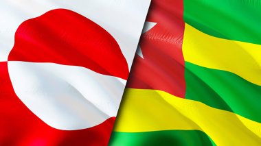 Grönland ve Togo bayrakları. 3 boyutlu dalgalanan bayrak tasarımı. Grönland Togo bayrağı, resim, duvar kağıdı. Grönland Togo 'ya karşı, görüntü 3 boyutlu. Grönland Togo ilişkileri ittifak ve ticaret, seyahat, turizm konsepti