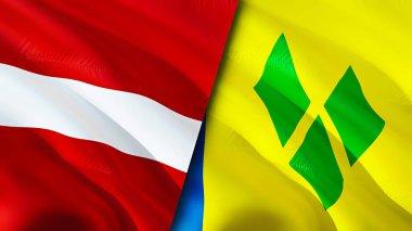 Letonya, Saint Vincent ve Grenadines bayrakları. 3 boyutlu dalgalanan bayrak tasarımı. Letonya Saint Vincent ve Grenadines bayrağı, resim, duvar kağıdı. Letonya vs Saint Vincent ve Grenadines görüntüsü, 3