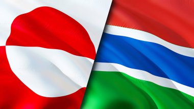 Grönland ve Gambiya bayrakları. 3 boyutlu dalgalanan bayrak tasarımı. Grönland Gambiya bayrağı, resim, duvar kağıdı. Grönland, Gambiya 'ya karşı, görüntü 3 boyutlu. Grönland Gambiya ilişkileri ittifak ve ticaret, seyahat, turnuva