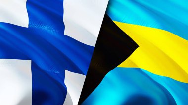 Finlandiya ve Bahamalar bayrakları. 3 boyutlu dalgalanan bayrak tasarımı. Finlandiya Bahamalar bayrağı, resim, duvar kağıdı. Finlandiya, Bahamalar 'a karşı, görüntü 3 boyutlu. Finlandiya Bahamalar ilişkileri ittifak ve ticaret, seyahat, turizm danışmanlığı
