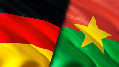 Almanya ve Burkina Faso bayrakları. 3 boyutlu dalgalanan bayrak tasarımı. Almanya Burkina Faso bayrağı, resim, duvar kağıdı. Almanya, Burkina Faso 'ya karşı, görüntü 3 boyutlu. Almanya Burkina Faso ilişkileri