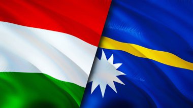 Macaristan ve Nauru bayrakları. 3 boyutlu dalgalanan bayrak tasarımı. Macaristan Nauru bayrağı, resim, duvar kağıdı. Macaristan, Nauru 'ya karşı, görüntü 3D. Macaristan Nauru ilişkileri ittifak ve ticaret, seyahat, turizm konsepti