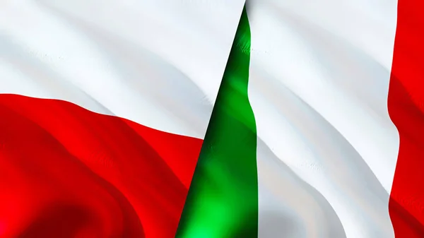 Poland and Italy flags. 3D Waving flag design. Poland Italy flag, picture, wallpaper. Poland vs Italy image,3D rendering. Poland Italy relations alliance and Trade,travel,tourism concep