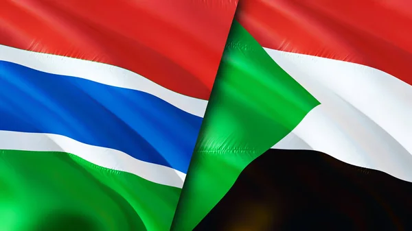 Bandeiras Gâmbia Sudão Acenando Design Bandeira Bandeira Gâmbia Sudão Foto — Fotografia de Stock
