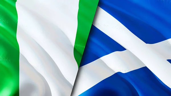 Nigeria and Scotland flags. 3D Waving flag design. Nigeria Scotland flag, picture, wallpaper. Nigeria vs Scotland image,3D rendering. Nigeria Scotland relations alliance and Trade,travel,touris