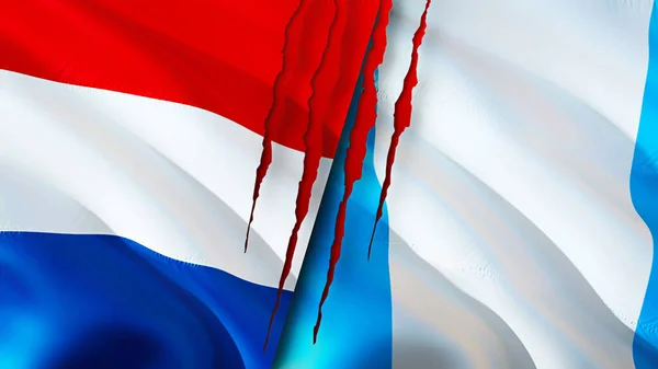 オランダとグアテマラは傷跡の概念でフラグを立てます 旗を振って3Dレンダリング オランダとグアテマラの紛争の概念 オランダグアテマラ関係の概念 オランダとグアテマラの国旗 — ストック写真