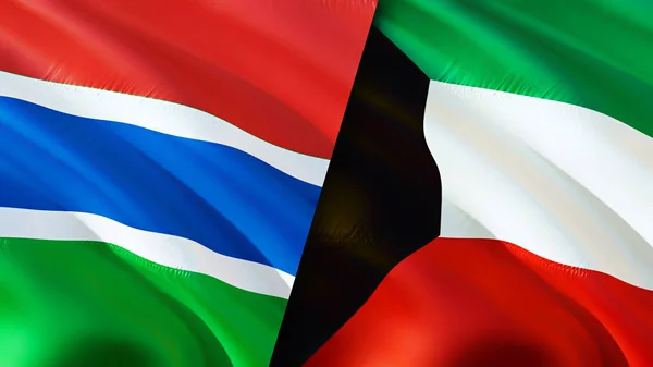 Gambia and Kuwait flags. 3D Waving flag design. Gambia Kuwait flag, picture, wallpaper. Gambia vs Kuwait image,3D rendering. Gambia Kuwait relations alliance and Trade,travel,tourism concep