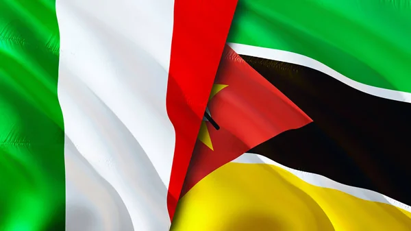 Banderas Italia Mozambique Diseño Banderas Waving Italia Mozambique Bandera Foto — Foto de Stock