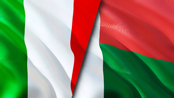 Olaszország Madagaszkár Zászlói Integető Zászló Design Olaszország Madagaszkár Zászló Kép — Stock Fotó