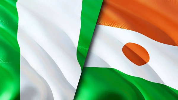 Nigeria Niger Vlaggen Waving Vlag Ontwerp Nigeria Niger Vlag Foto — Stockfoto