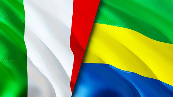 Italië Gabon Vlaggen Waving Vlag Ontwerp Italië Gabon Vlag Foto — Stockfoto