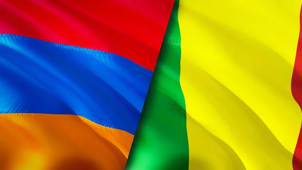 亚美尼亚和马里的国旗 3D波浪旗帜设计 亚美尼亚马里国旗 亚美尼亚对马里的图像 3D渲染 亚美尼亚马里关系联盟与贸易 旅游概念 — 图库照片