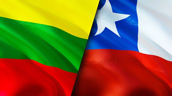 Lithuania and Chile flags. 3D Waving flag design. Lithuania Chile flag, picture, wallpaper. Lithuania vs Chile image,3D rendering. Lithuania Chile relations alliance and Trade,travel,tourism concep